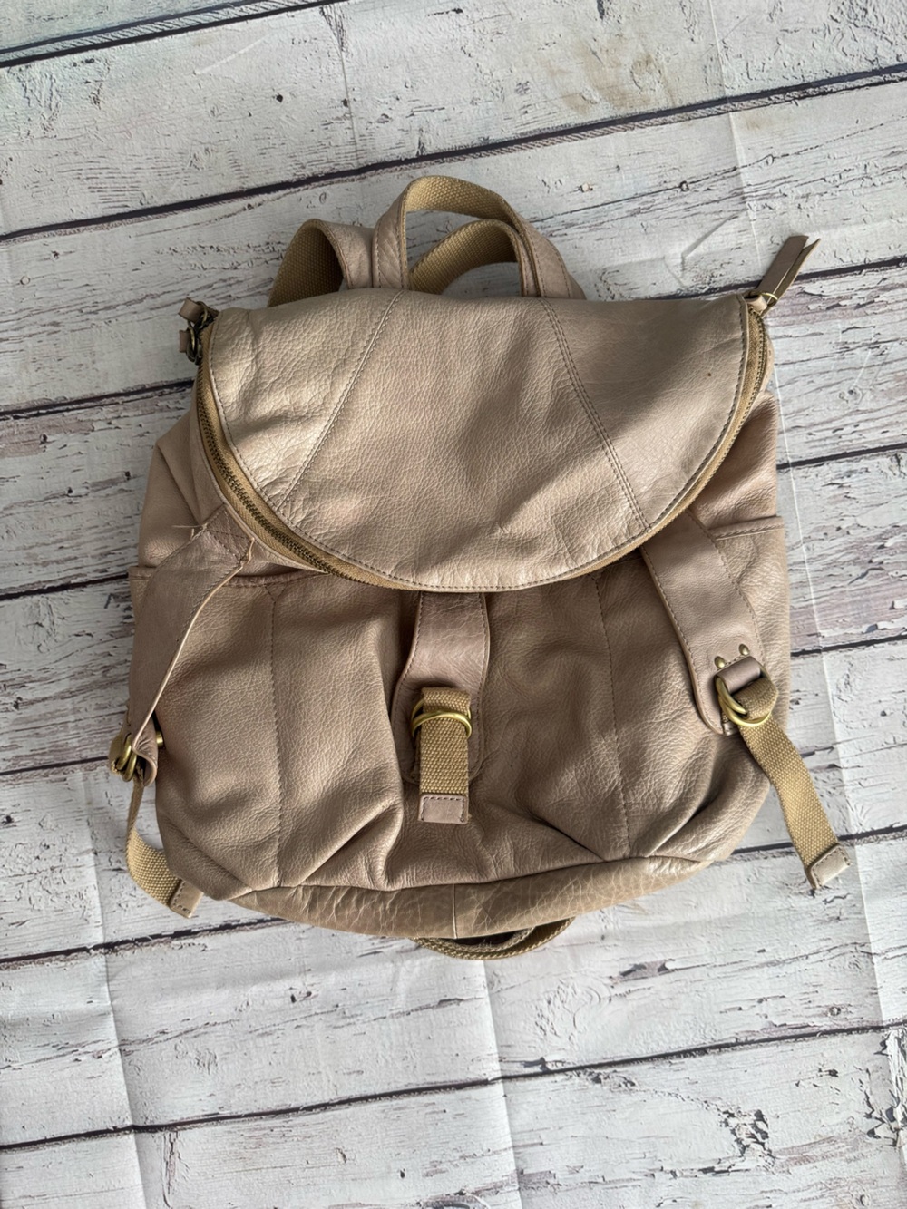 Vintage Lucky Brand Cream Boho Women's Leather Backpack Purse